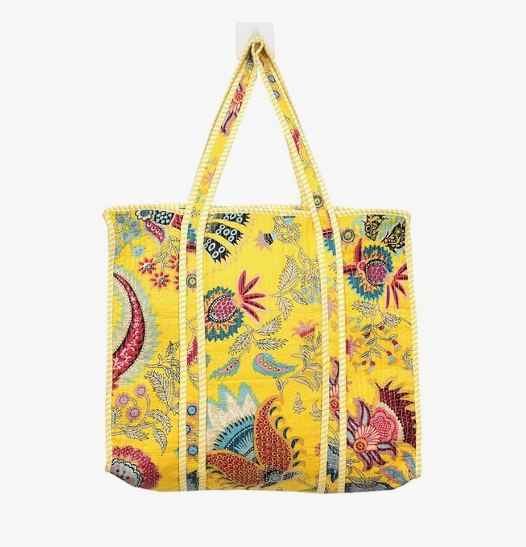 Quilted Cotton Tote Bag (Yellow Floral)