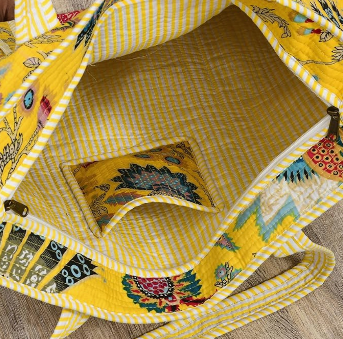 Quilted Cotton Tote Bag (Yellow Floral)