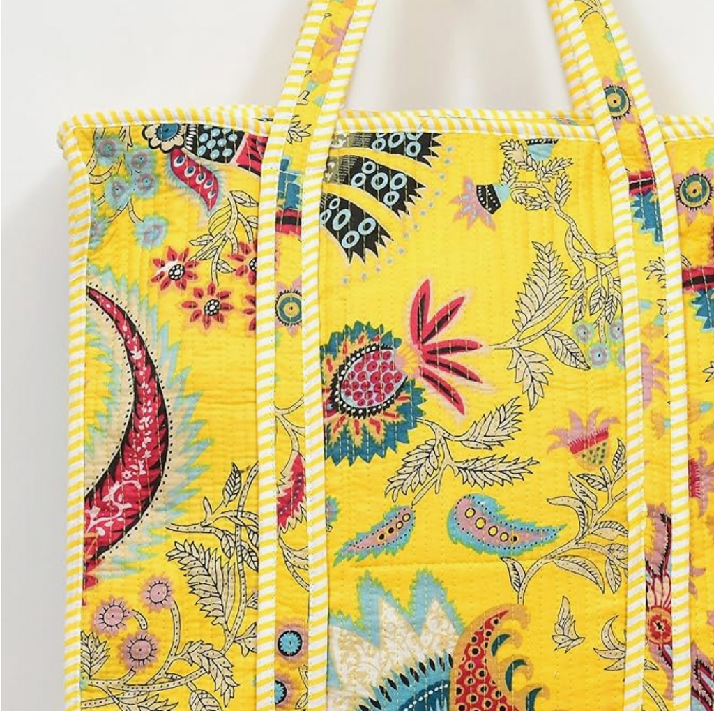 Quilted Cotton Tote Bag (Yellow Floral)