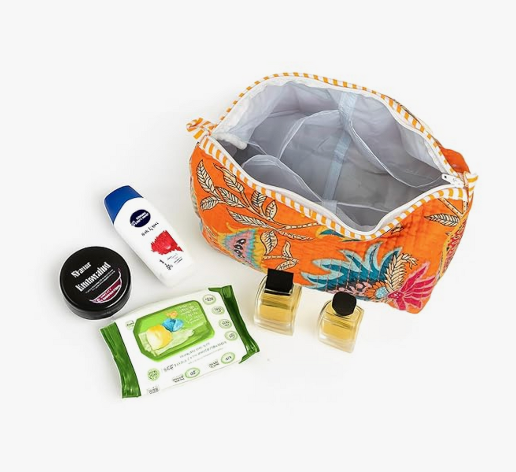 Travel Toiletry Bags (Orange Floral)