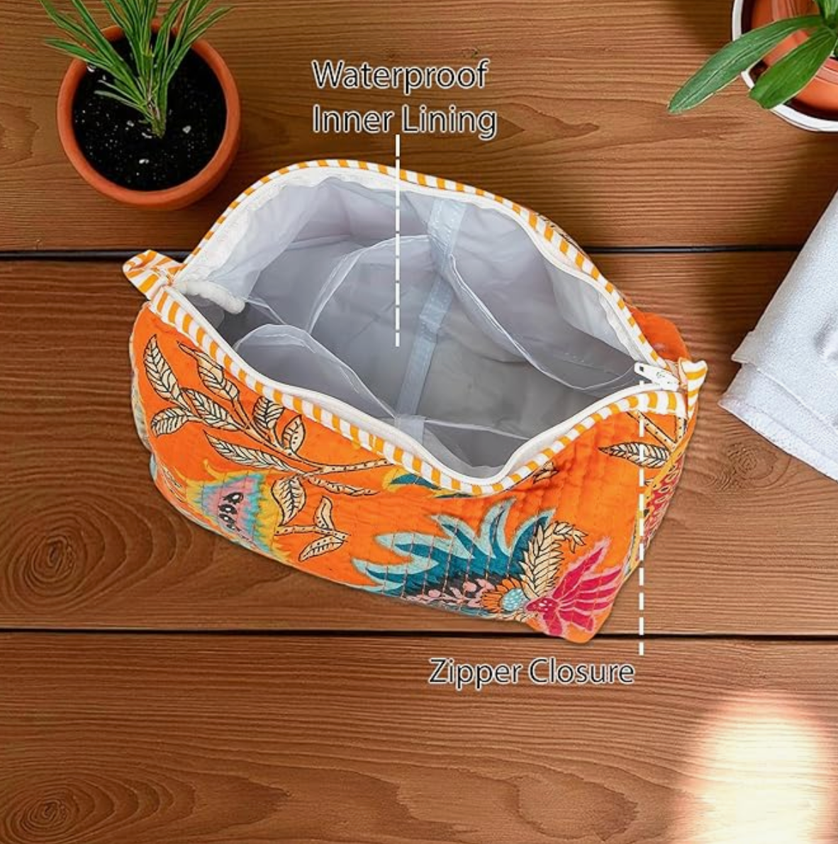 Travel Toiletry Bags (Orange Floral)
