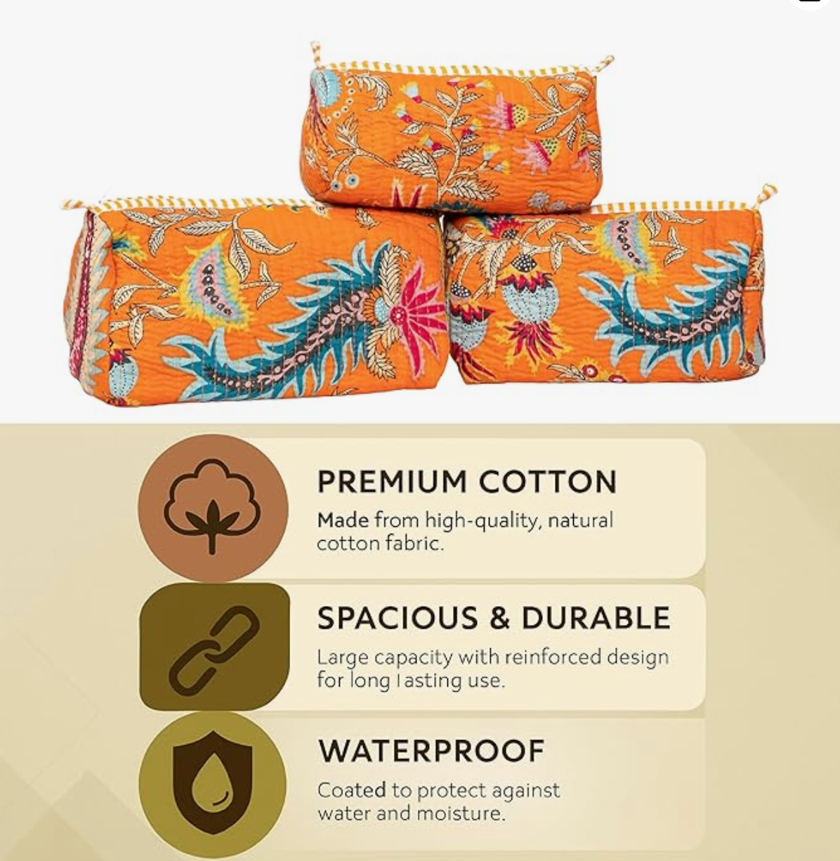 Travel Toiletry Bags (Orange Floral)