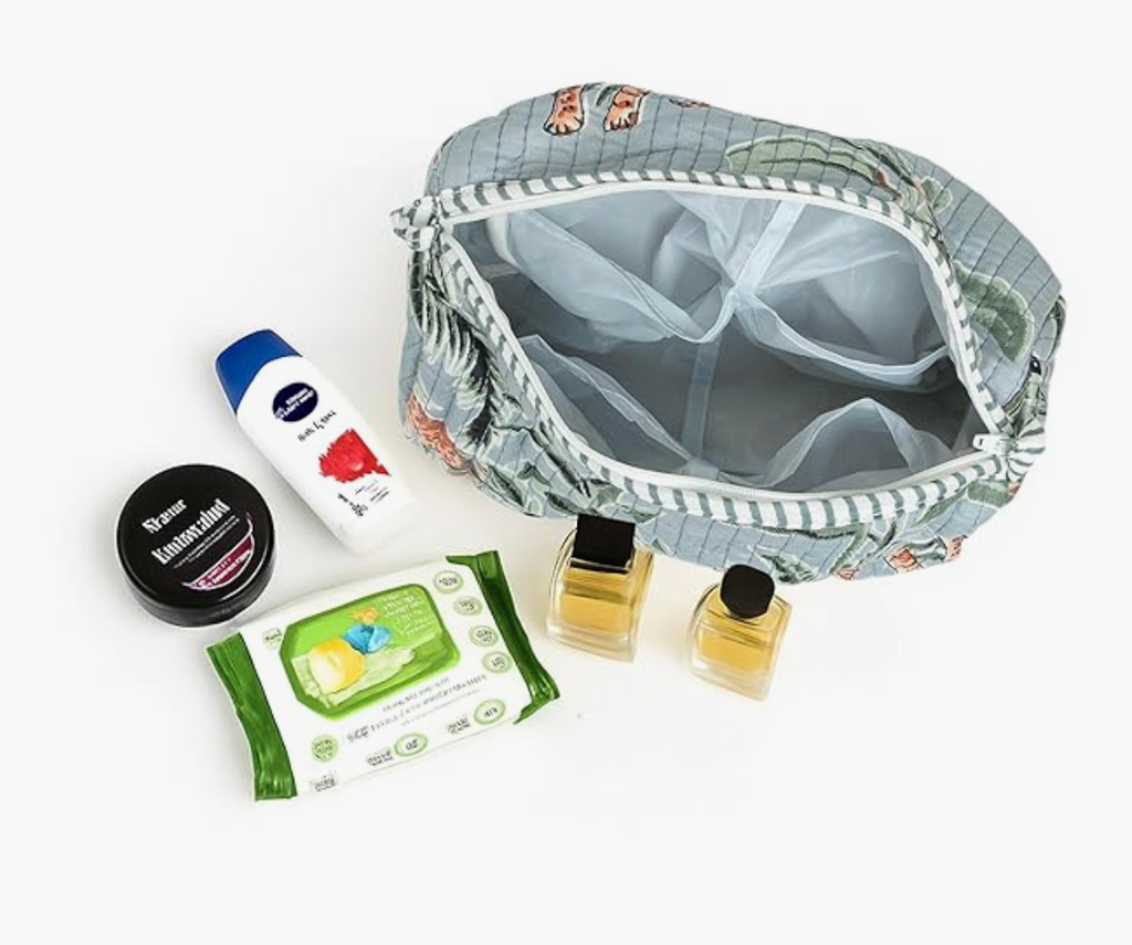 Travel Toiletry Bags (Grey Floral)