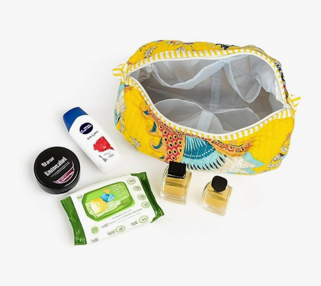 Travel Toiletry Bags (Yellow Floral)