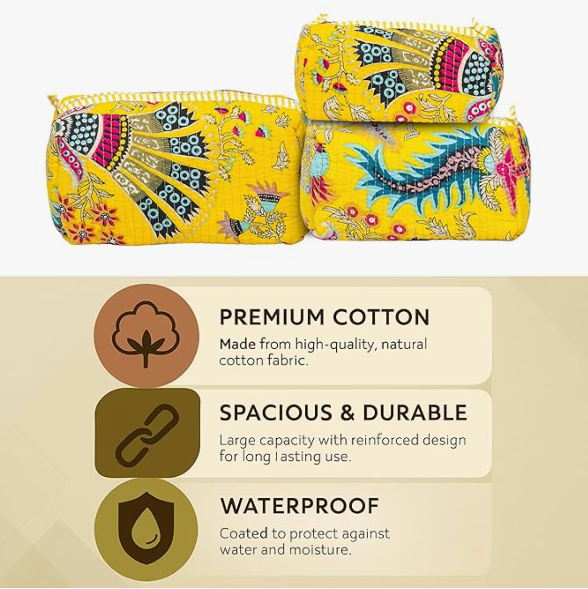 Travel Toiletry Bags (Yellow Floral)