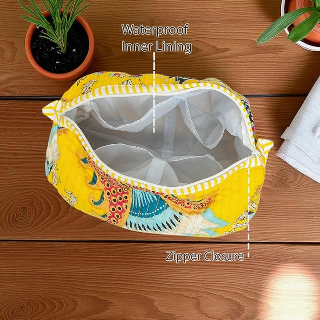 Travel Toiletry Bags (Yellow Floral)