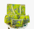 Premium Quilted Tote Bag with Matching Pouches Combo Set (Parrot Green Jungle)