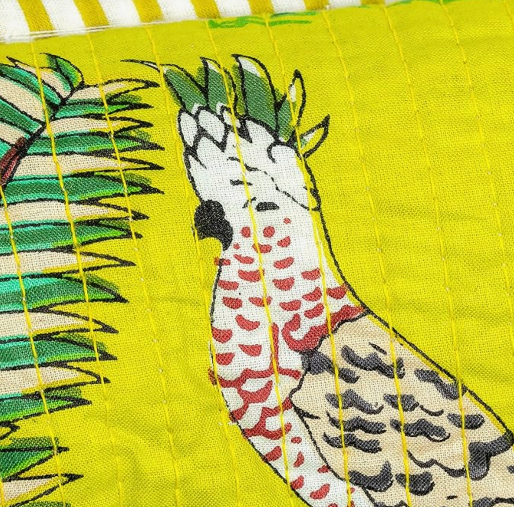 Premium Quilted Tote Bag with Matching Pouches Combo Set (Parrot Green Jungle)