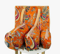 Premium Quilted Tote Bag with Matching Pouches Combo Set (Orange Floral)