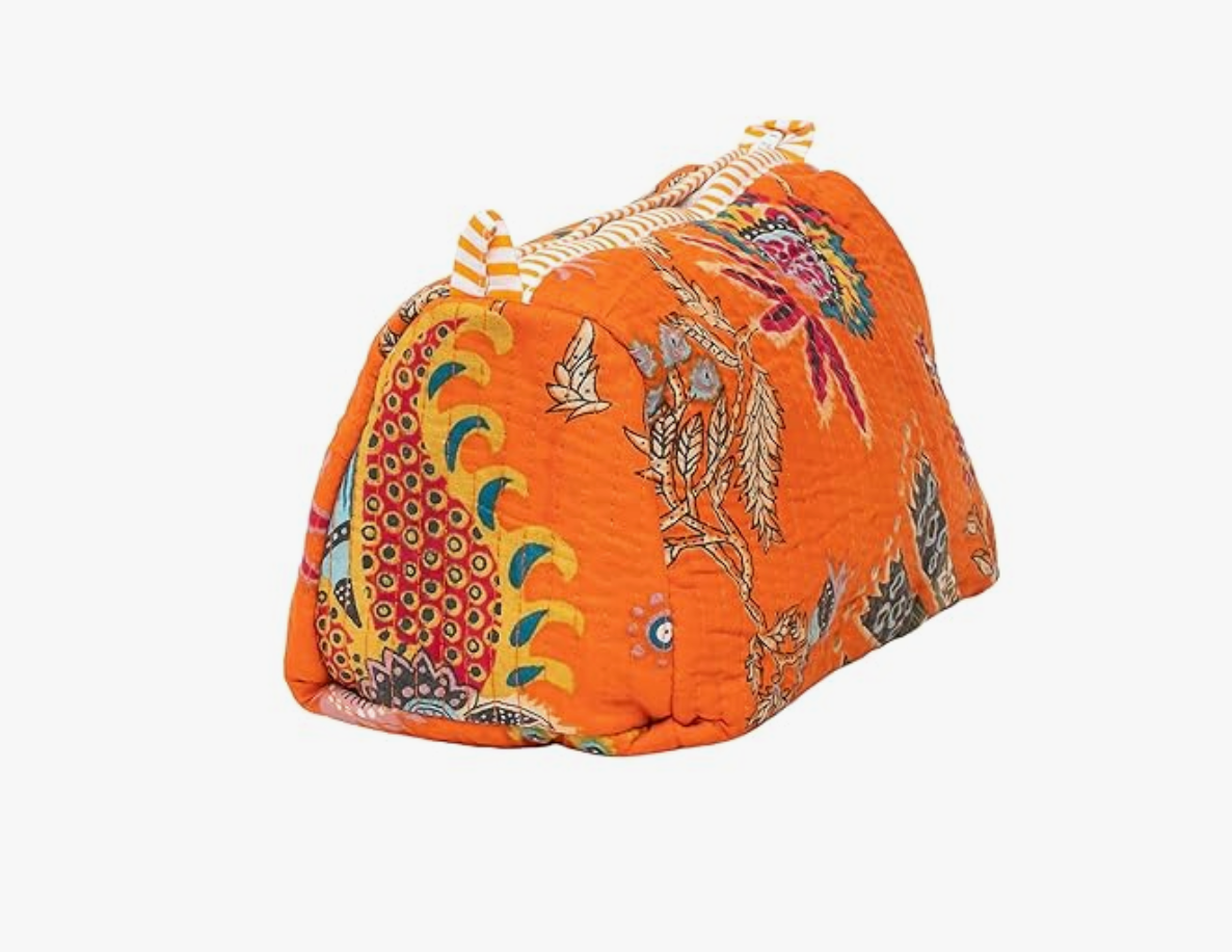 Premium Quilted Tote Bag with Matching Pouches Combo Set (Orange Floral)