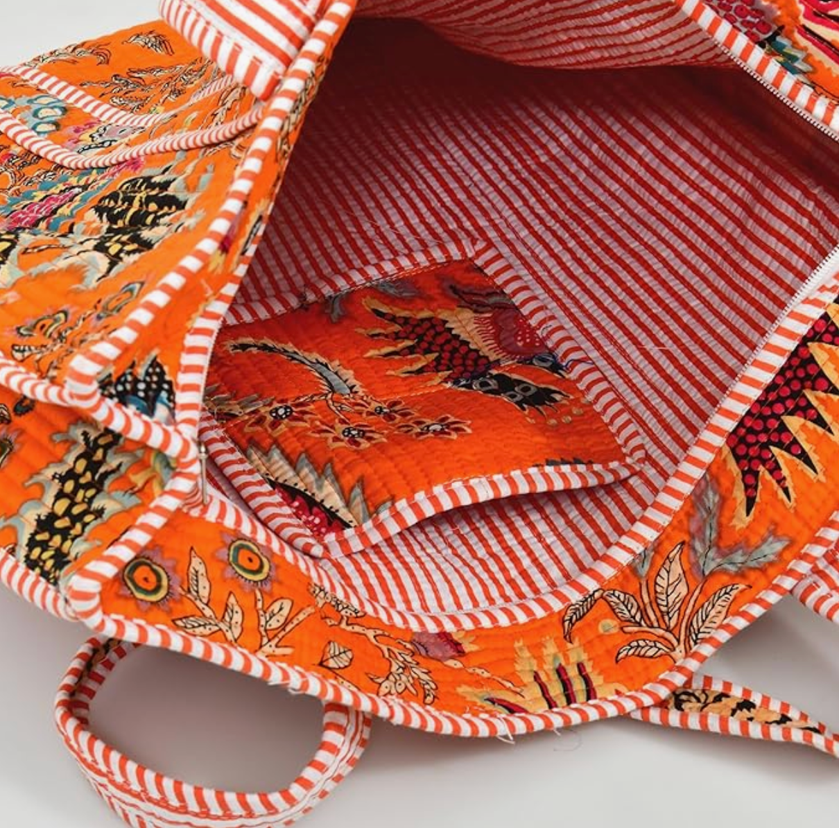 Premium Quilted Tote Bag with Matching Pouches Combo Set (Orange Floral)