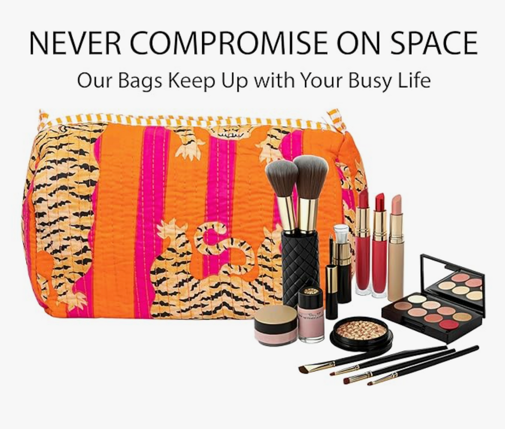 Premium Quilted Tote Bag with Matching Pouches Combo Set (Orange Tiger)