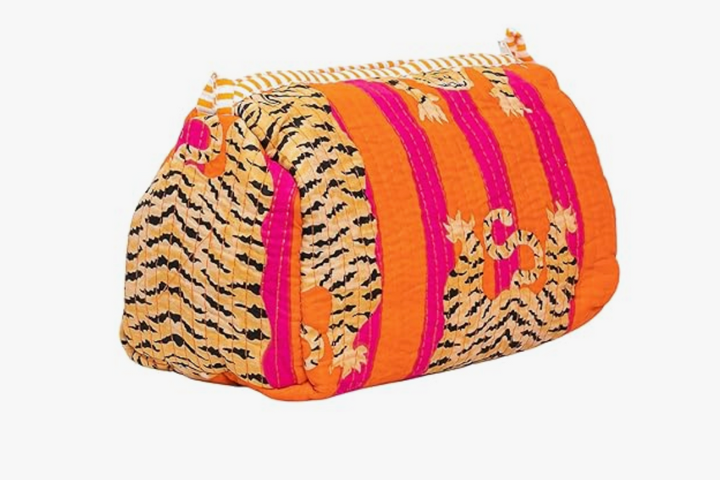 Premium Quilted Tote Bag with Matching Pouches Combo Set (Orange Tiger)