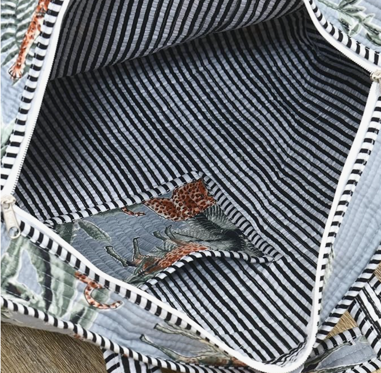 Premium Quilted Tote Bag with Matching Pouches Combo Set (Grey Floral)