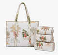 Premium Quilted Tote Bag with Matching Pouches Combo Set (White Floral)