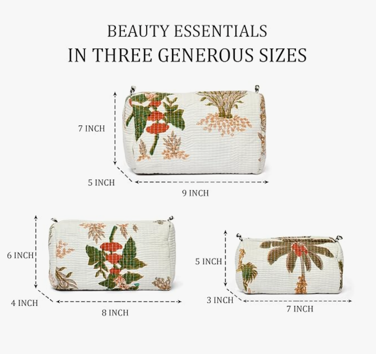 Premium Quilted Tote Bag with Matching Pouches Combo Set (White Floral)