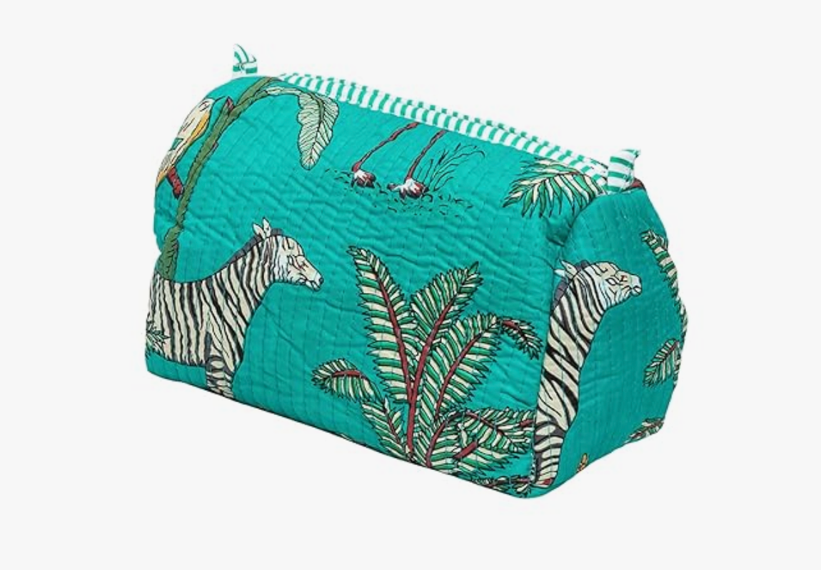 Premium Quilted Tote Bag with Matching Pouches Combo Set (Turquoise Jungle)