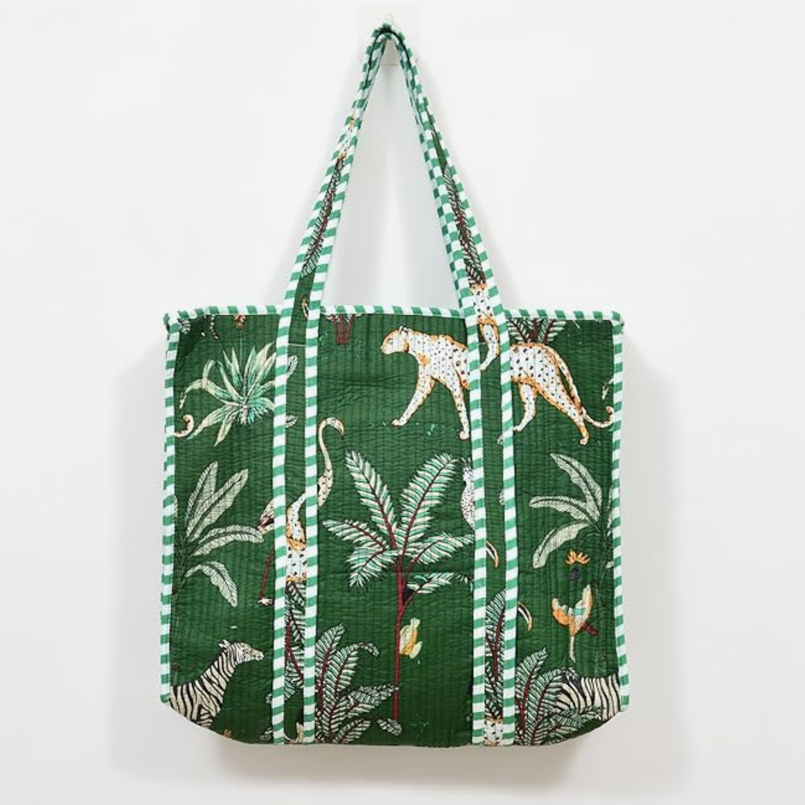 Premium Quilted Tote Bag with Matching Pouches Combo Set (Green Jungle)