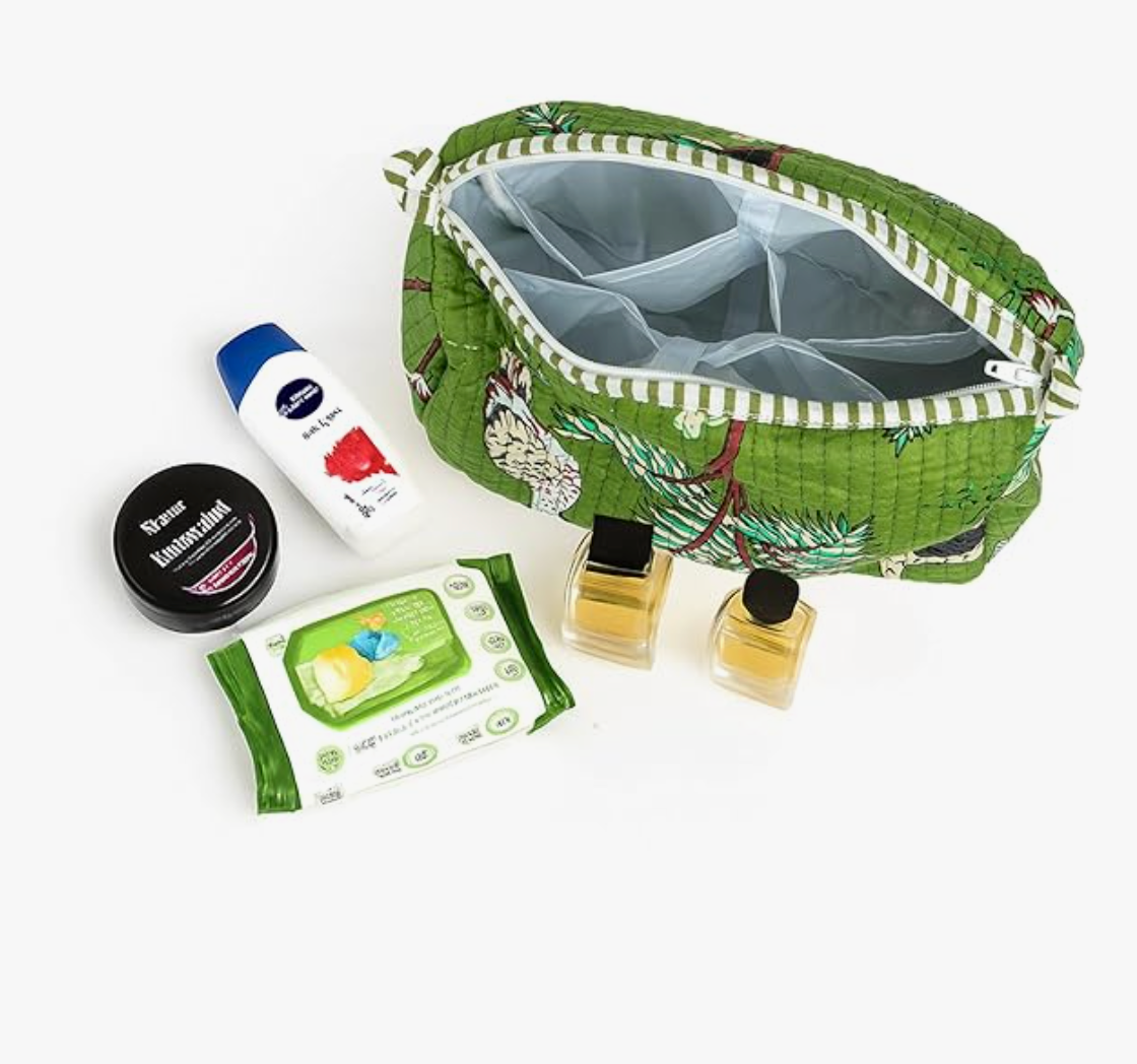 Premium Quilted Tote Bag with Matching Pouches Combo Set (Green Jungle)