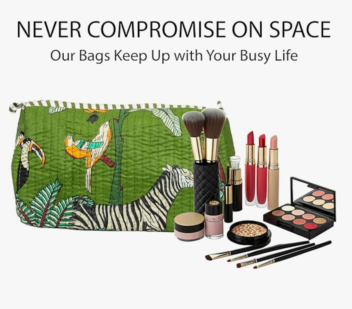 Premium Quilted Tote Bag with Matching Pouches Combo Set (Green Jungle)
