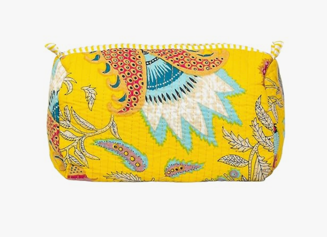 Premium Quilted Tote Bag with Matching Pouches Combo Set (Yellow Floral)