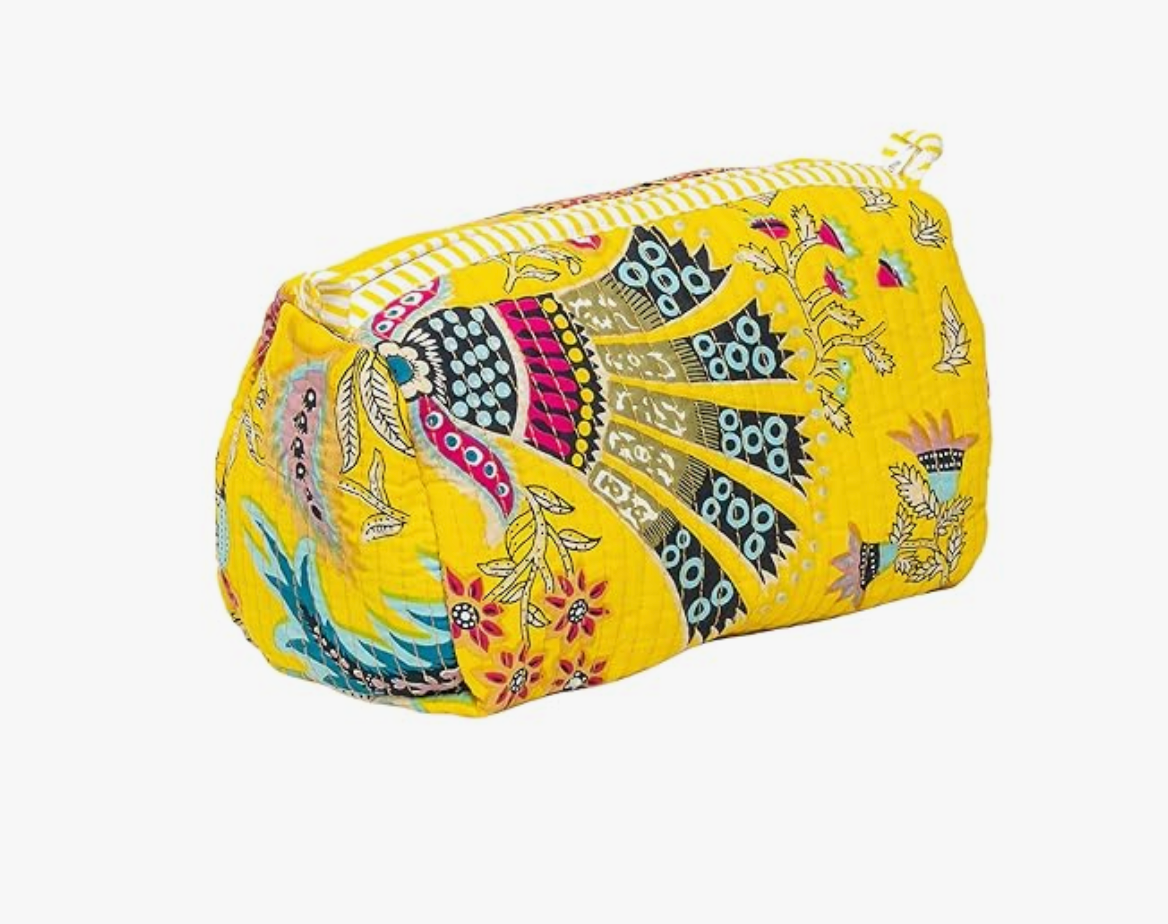 Premium Quilted Tote Bag with Matching Pouches Combo Set (Yellow Floral)