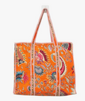 Quilted Cotton Tote Bag (Orange Floral)
