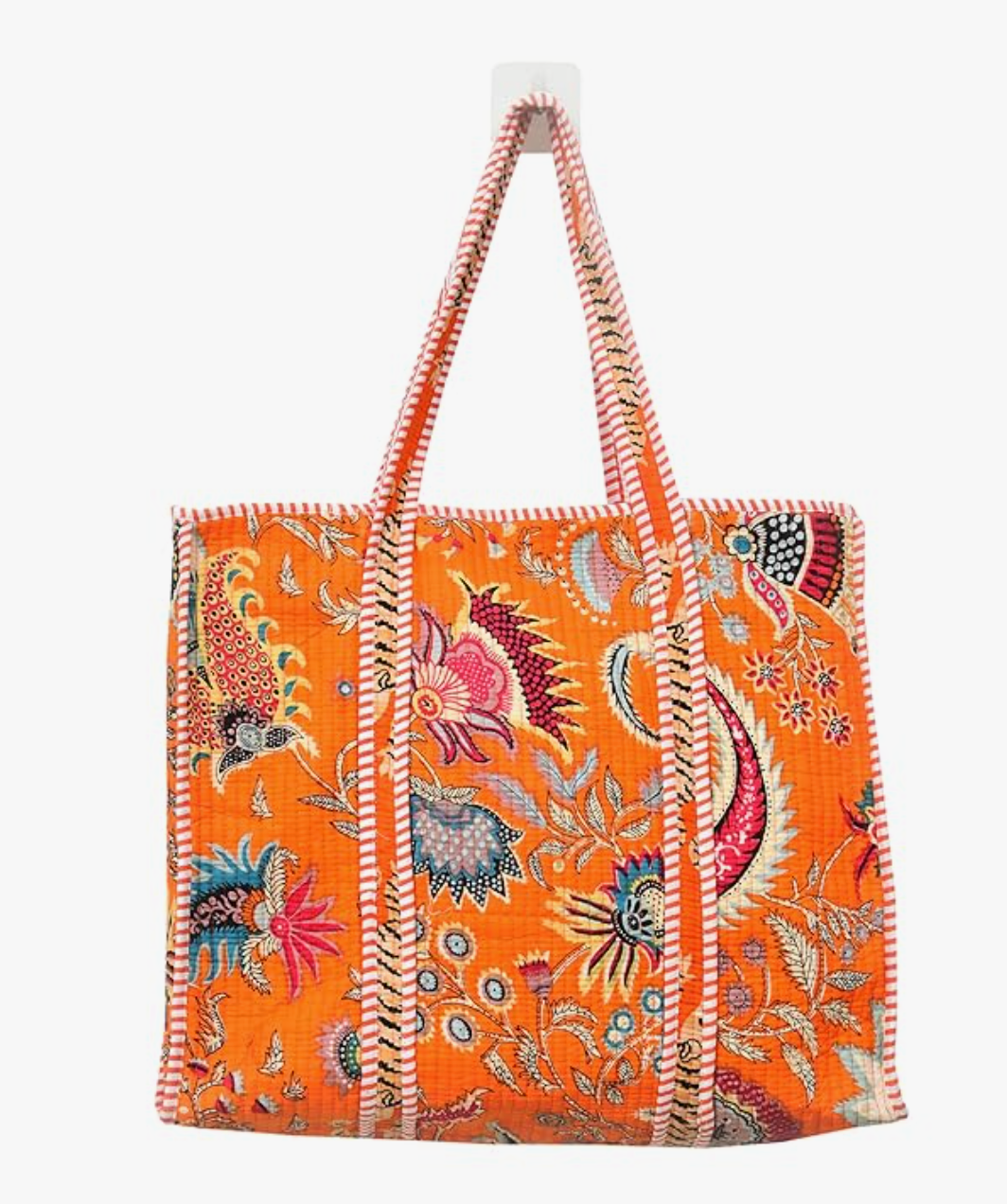 Quilted Cotton Tote Bag (Orange Floral)