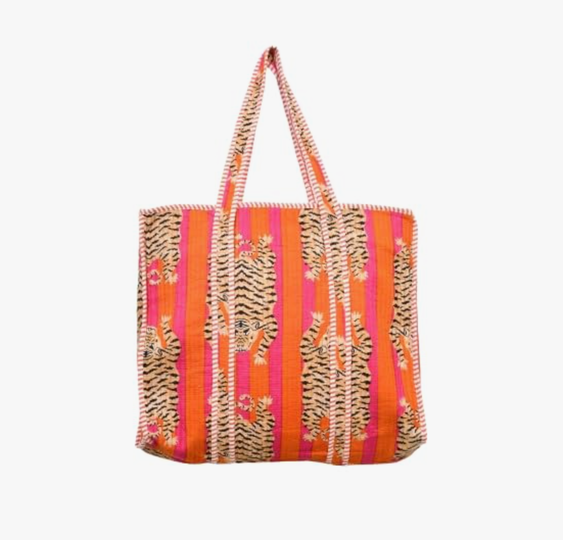 Quilted Cotton Tote Bag (Orange Tiger)