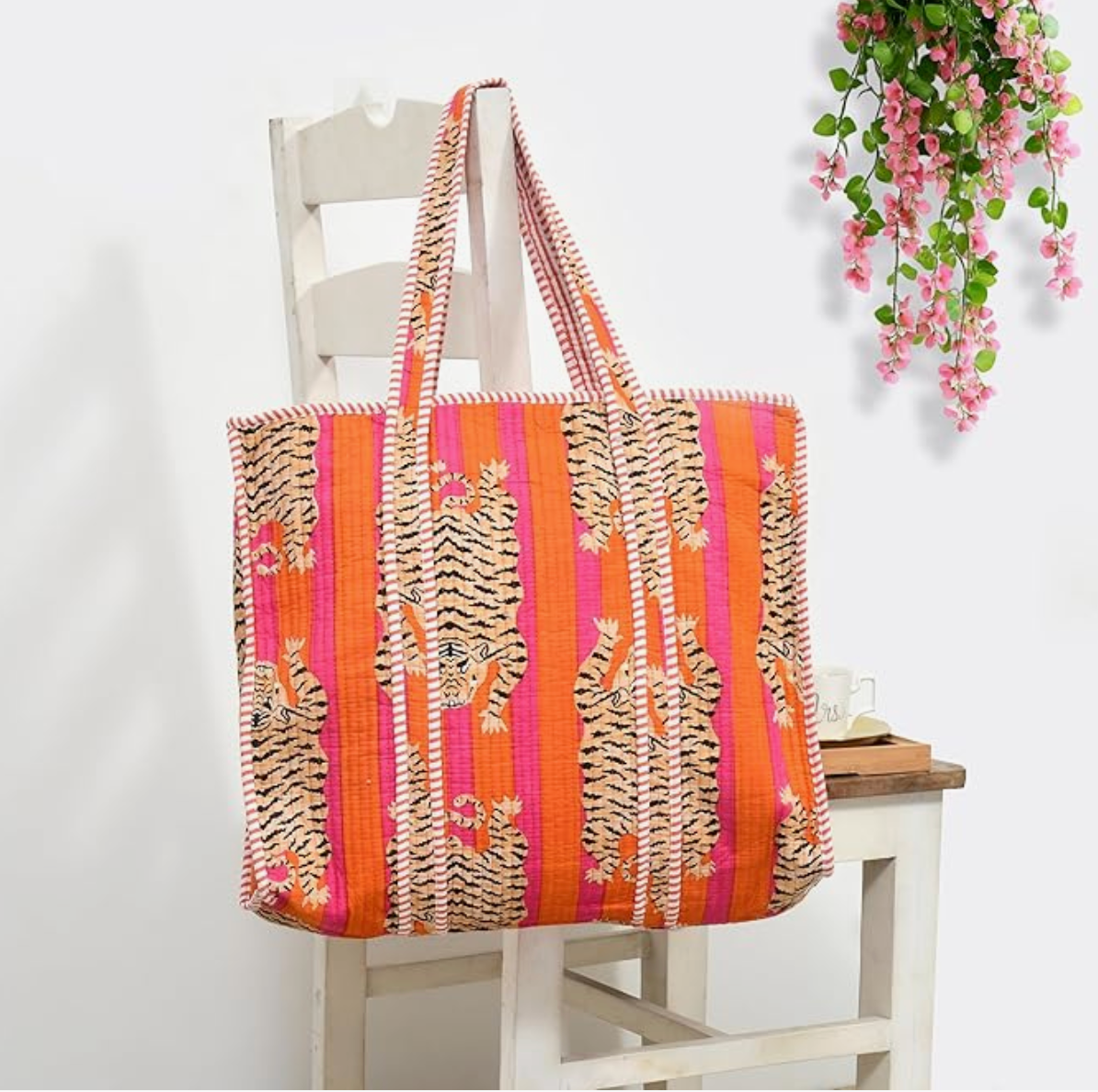 Quilted Cotton Tote Bag (Orange Tiger)