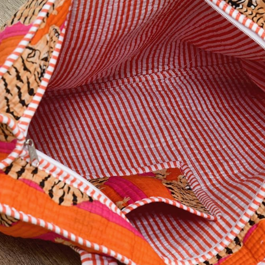 Quilted Cotton Tote Bag (Orange Tiger)