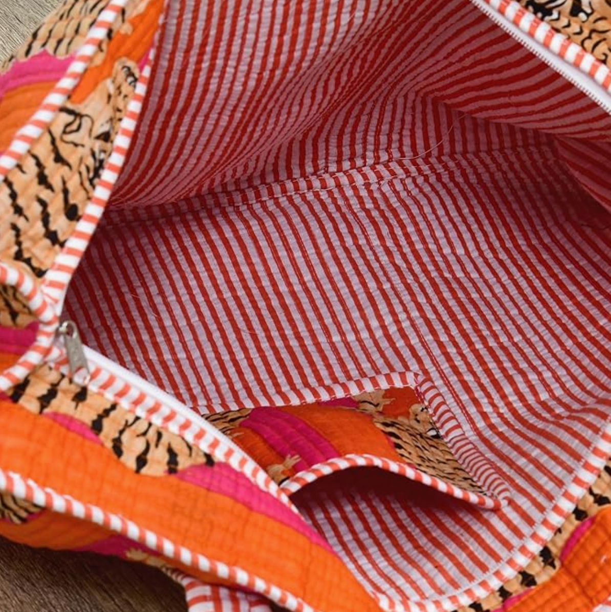 Quilted Cotton Tote Bag (Orange Tiger)