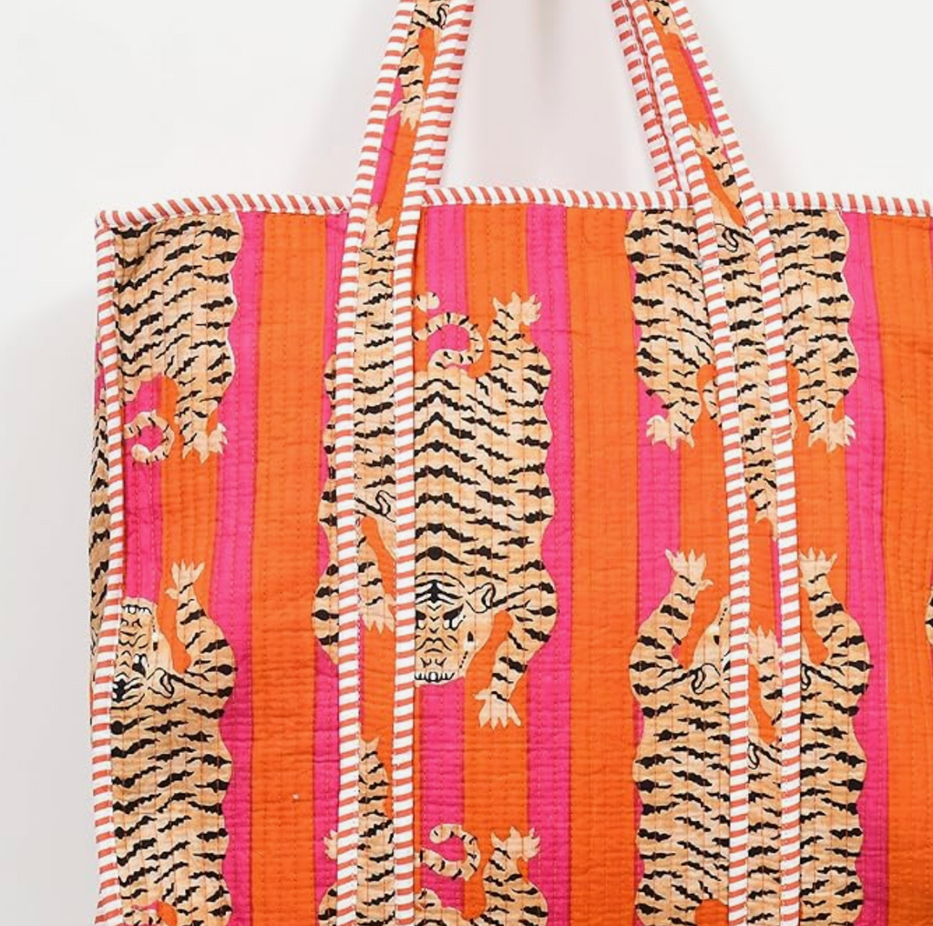 Quilted Cotton Tote Bag (Orange Tiger)