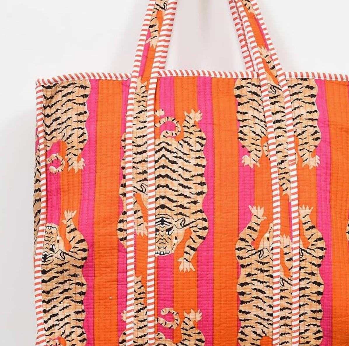 Quilted Cotton Tote Bag (Orange Tiger)