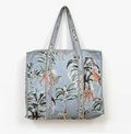 Quilted Cotton Tote Bag (Grey Floral)