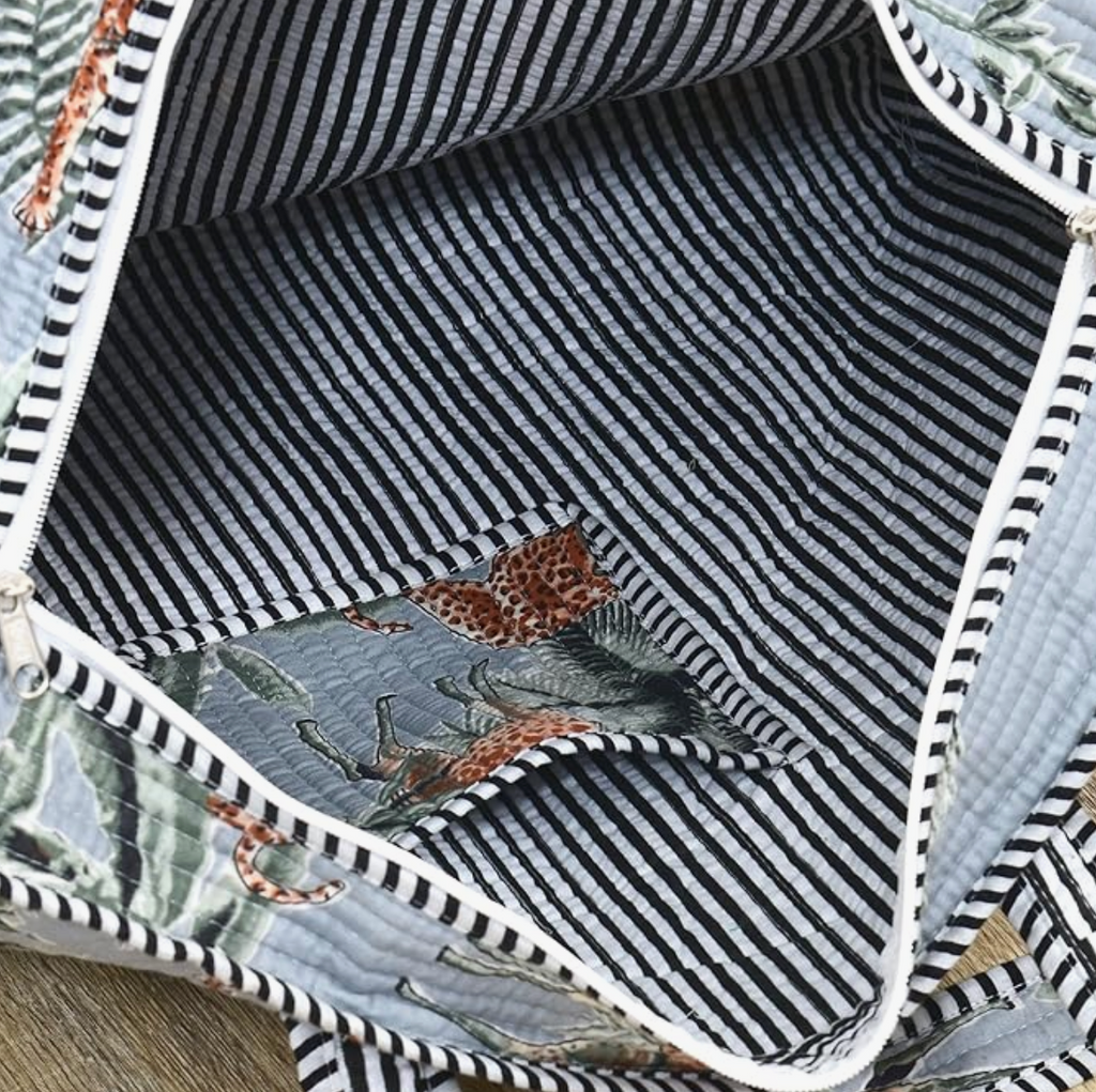 Quilted Cotton Tote Bag (Grey Floral)