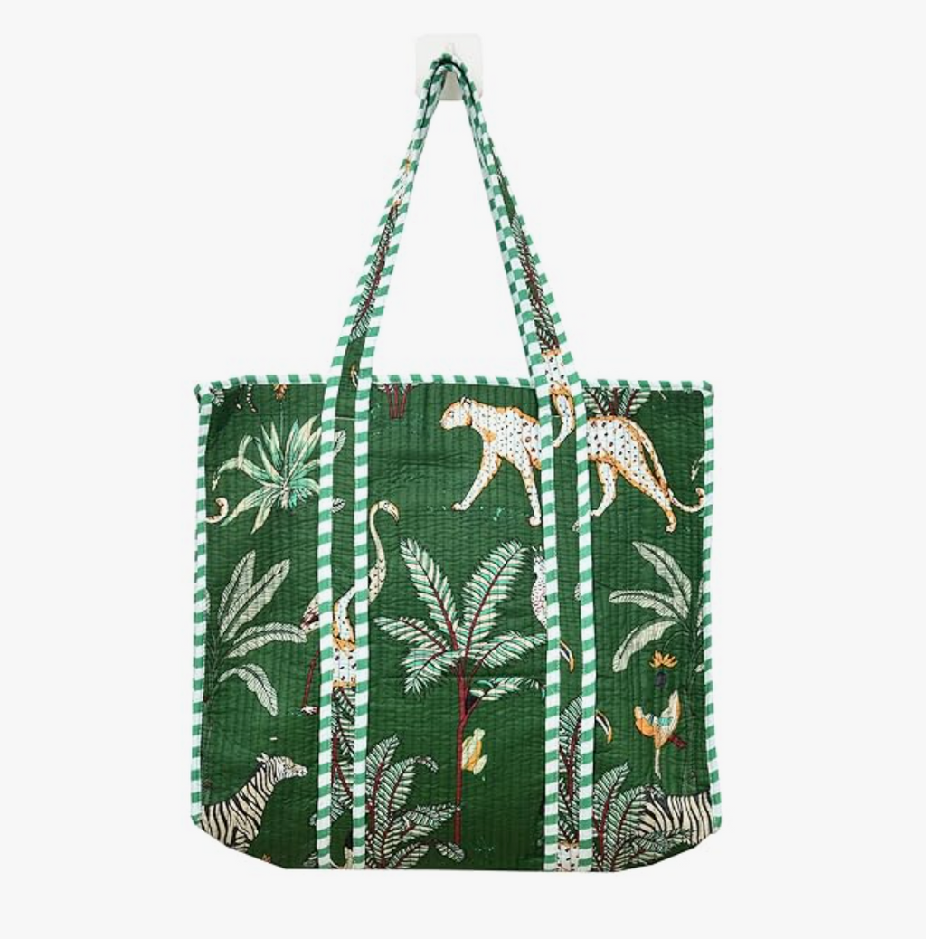 Quilted Cotton Tote Bag (Green Jungle)