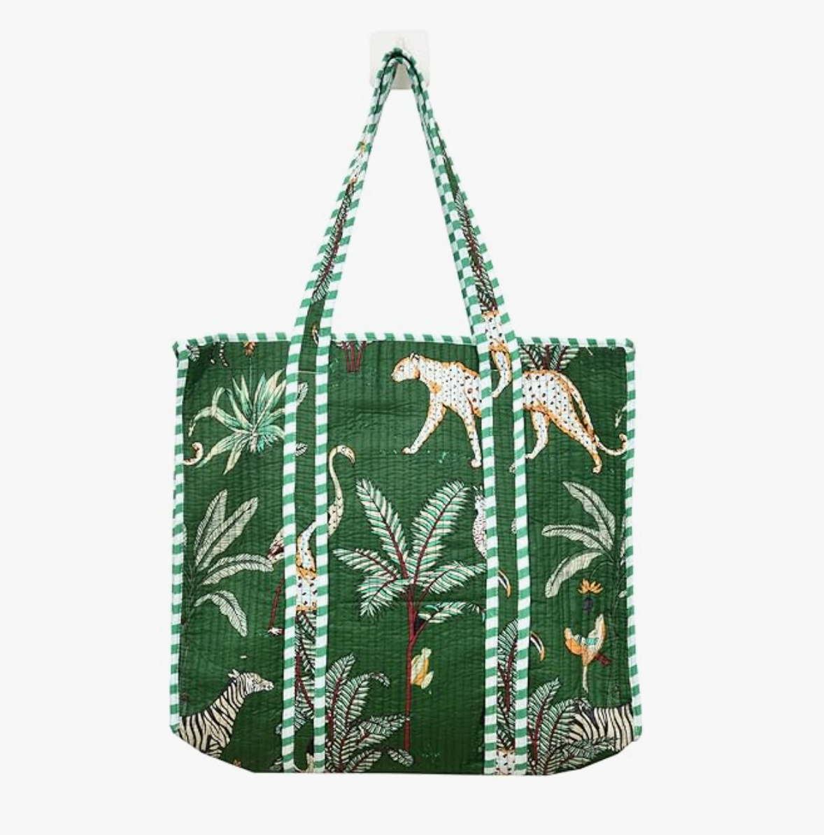 Quilted Cotton Tote Bag (Green Jungle)