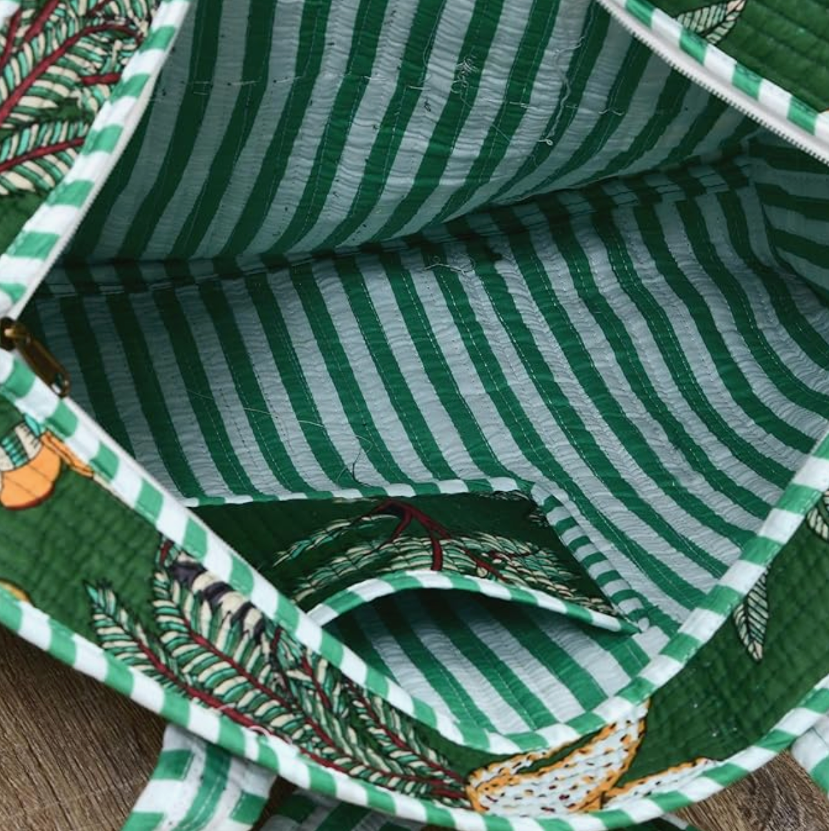 Quilted Cotton Tote Bag (Green Jungle)