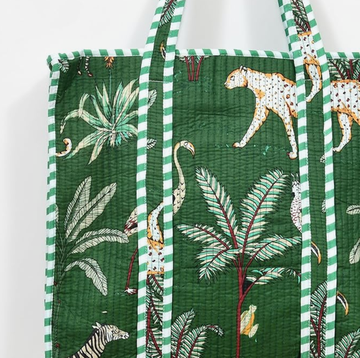 Quilted Cotton Tote Bag (Green Jungle)